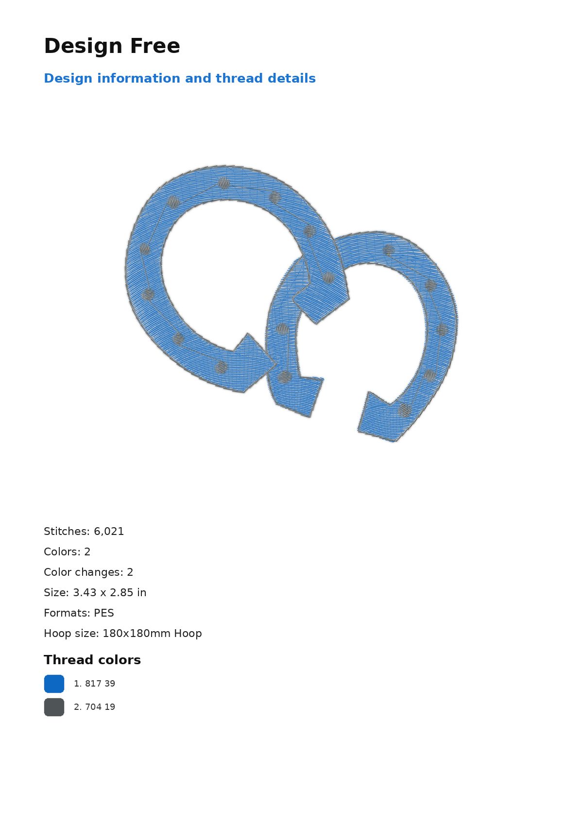 Design Free free machine embroidery design — 3.43×2.85 in — 6,021 stitches — 2 colors — DST, EXP, JEF, PEC, PES