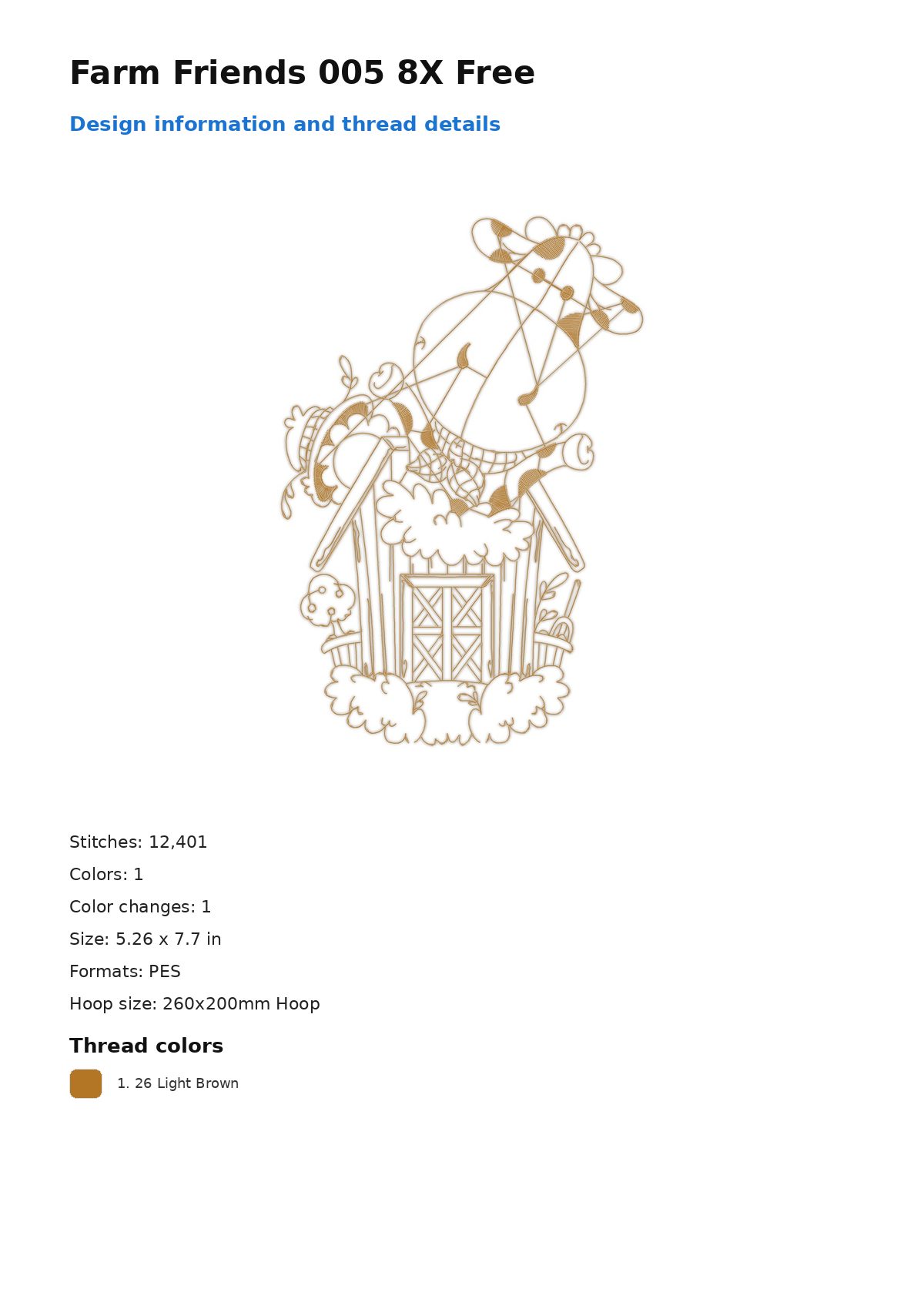 Farm Friends 005 8X Free free machine embroidery design — 5.26×7.7 in — 12,401 stitches — 1 colors — DST, EXP, JEF, PEC, PES