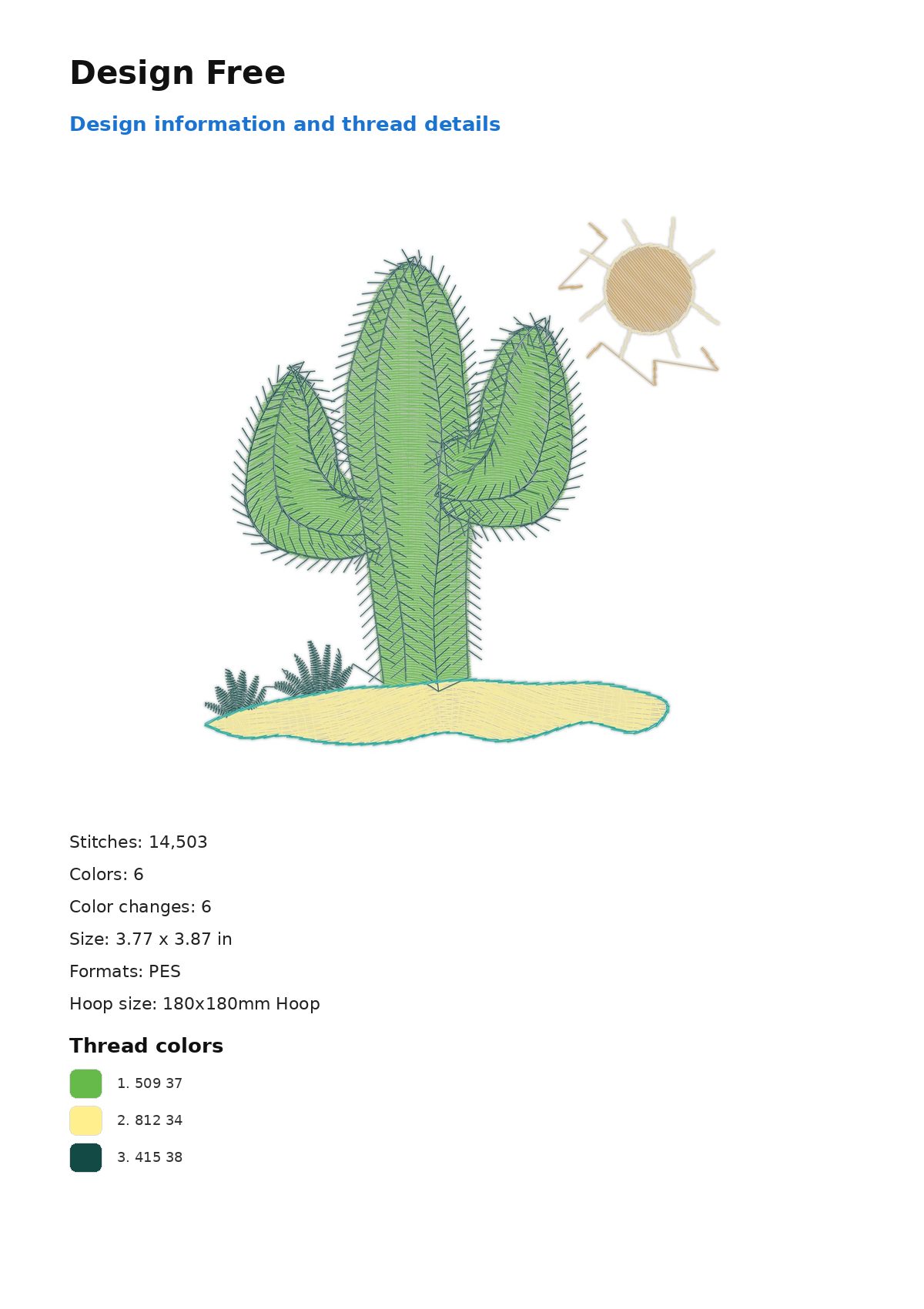 Design Free free machine embroidery design — 3.77×3.87 in — 14,503 stitches — 6 colors — DST, EXP, JEF, PEC, PES