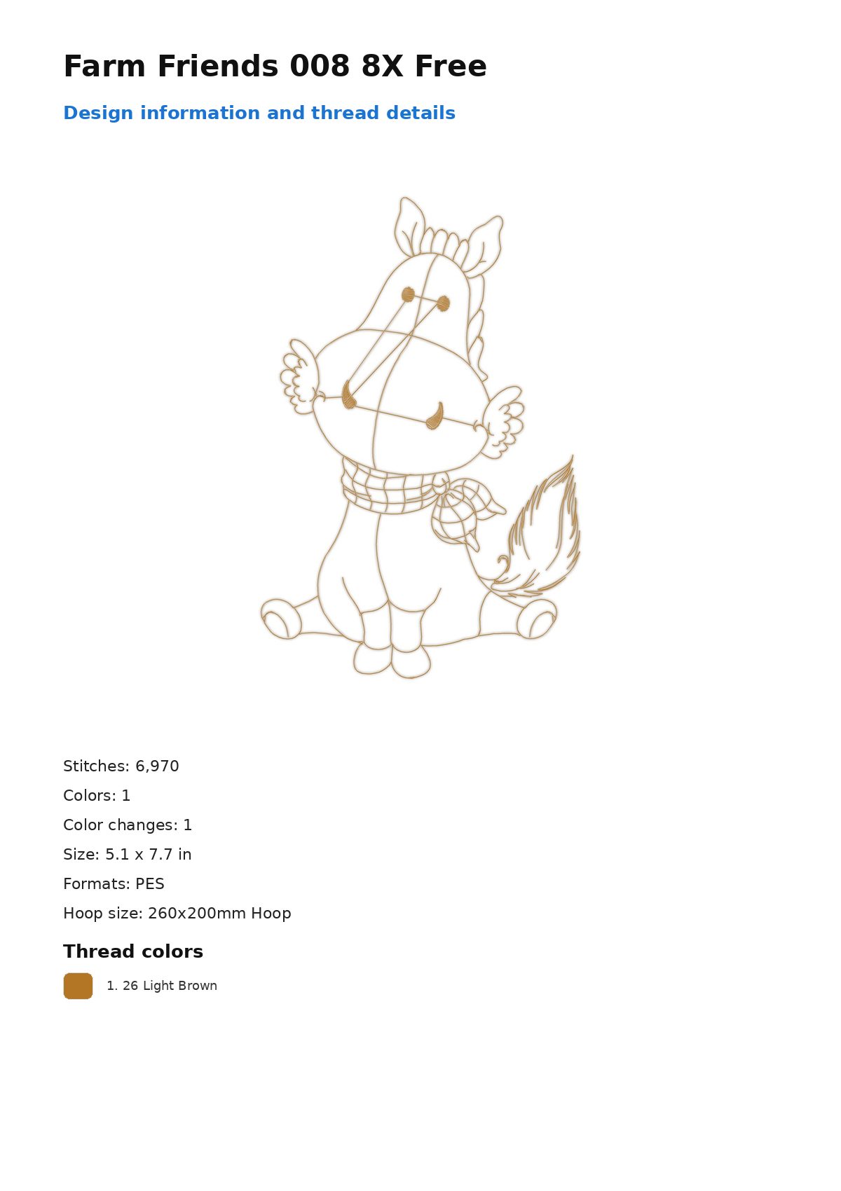 Farm Friends 008 8X Free free machine embroidery design — 5.1×7.7 in — 6,970 stitches — 1 colors — DST, EXP, JEF, PEC, PES