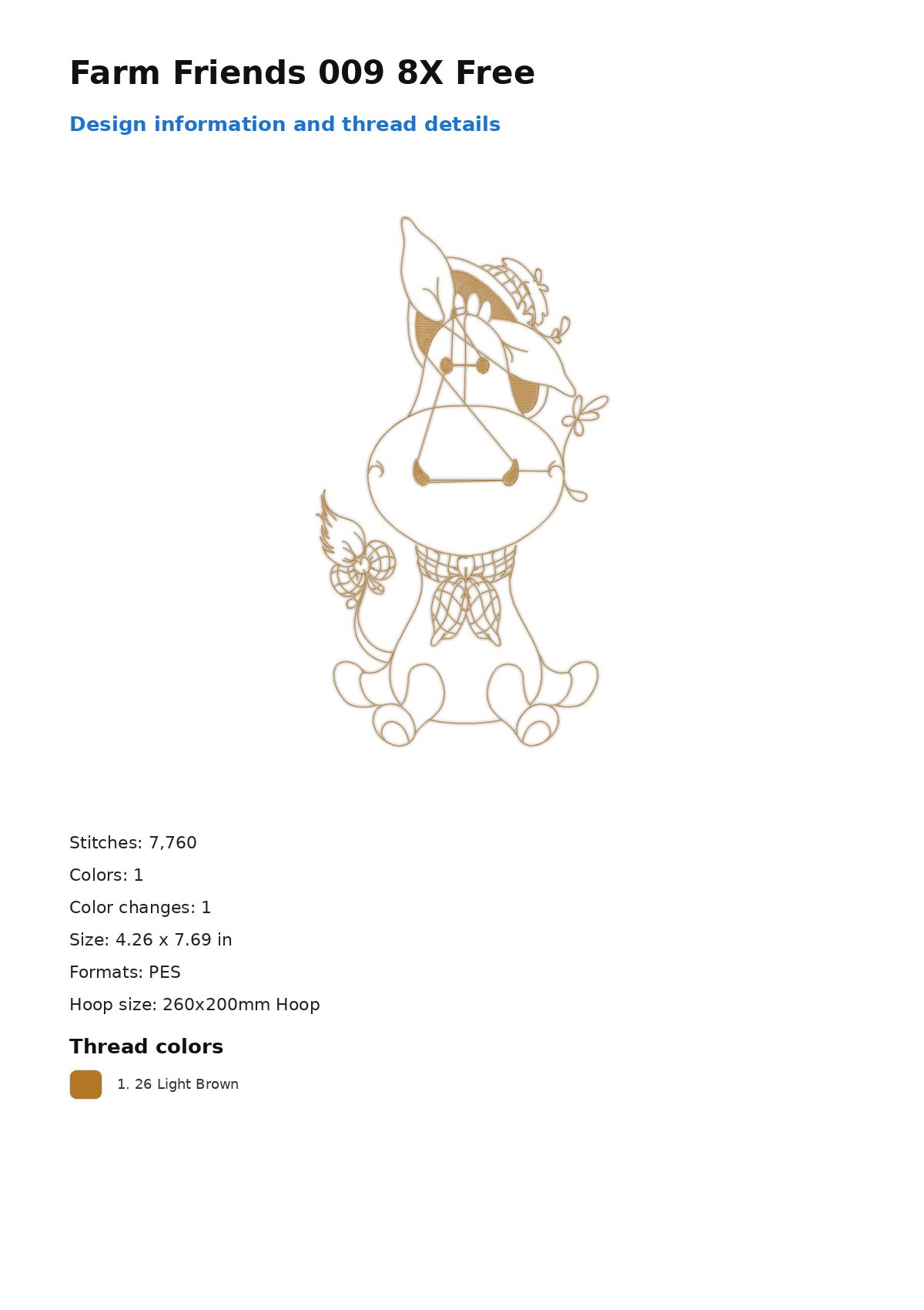 Farm Friends 009 8X Free free machine embroidery design — 4.26×7.69 in — 7,760 stitches — 1 colors — DST, EXP, JEF, PEC, PES