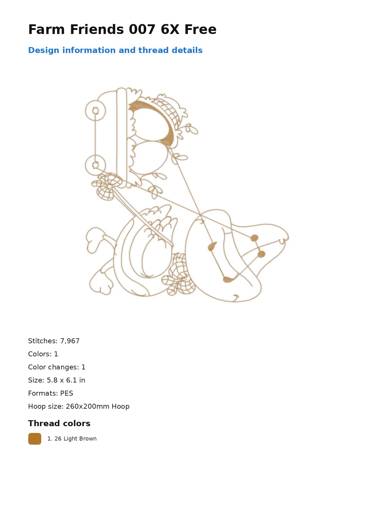 Farm Friends 007 6X Free free machine embroidery design — 5.8×6.1 in — 7,967 stitches — 1 colors — DST, EXP, JEF, PEC, PES