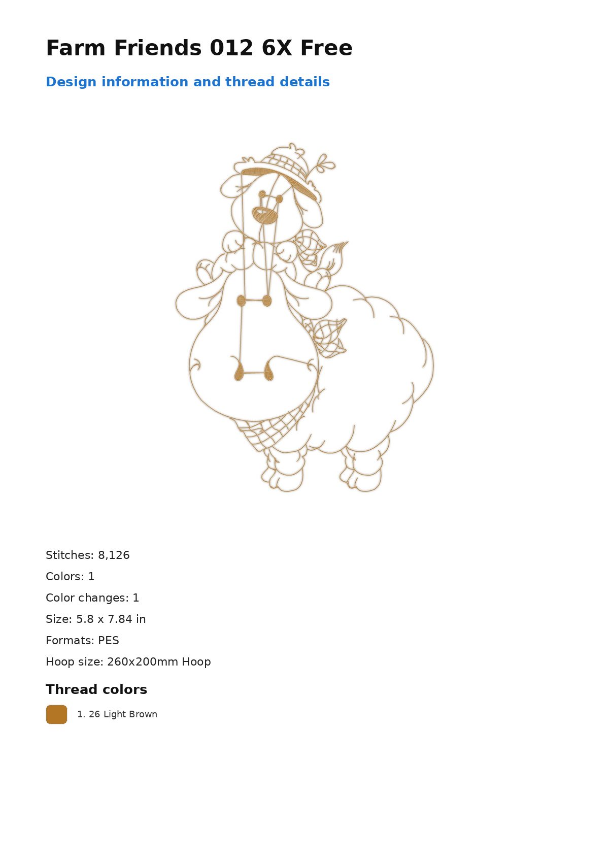 Farm Friends 012 6X Free free machine embroidery design — 5.8×7.84 in — 8,126 stitches — 1 colors — DST, EXP, JEF, PEC, PES