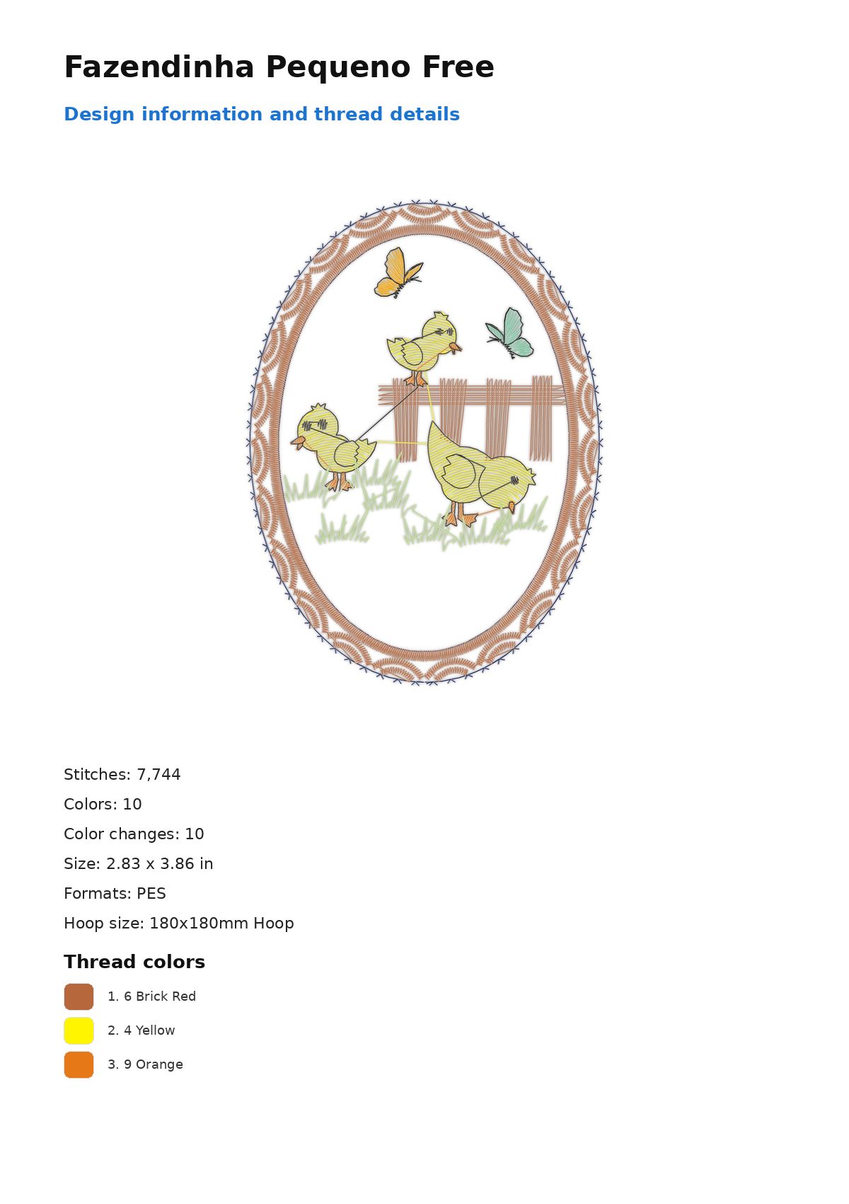 Fazendinha Pequeno Free free machine embroidery design — 2.83×3.86 in — 7,744 stitches — 10 colors — DST, EXP, JEF, PEC, PES