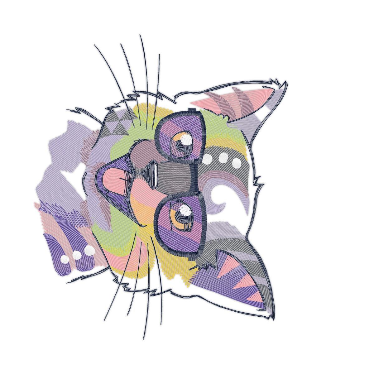 Funny Cat Free free machine embroidery design — 6.46×7.78 in — 29,680 stitches — 13 colors — DST, EXP, JEF, PEC, PES