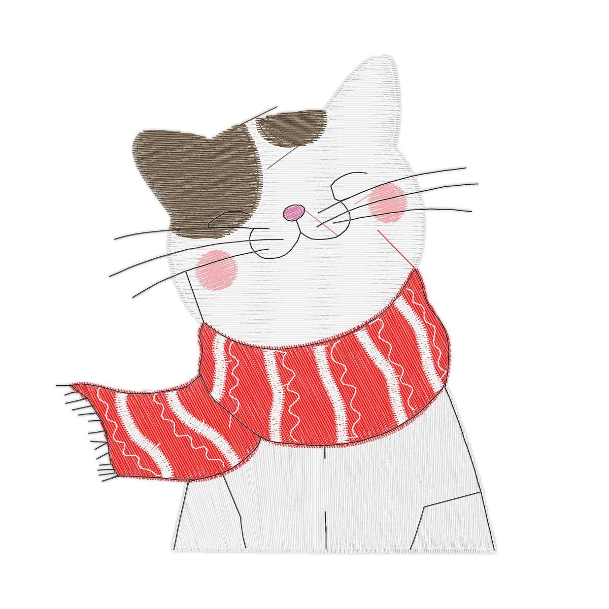 Happy Cat Free free machine embroidery design — 3.11×3.52 in — 11,679 stitches — 7 colors — DST, EXP, JEF, PEC, PES