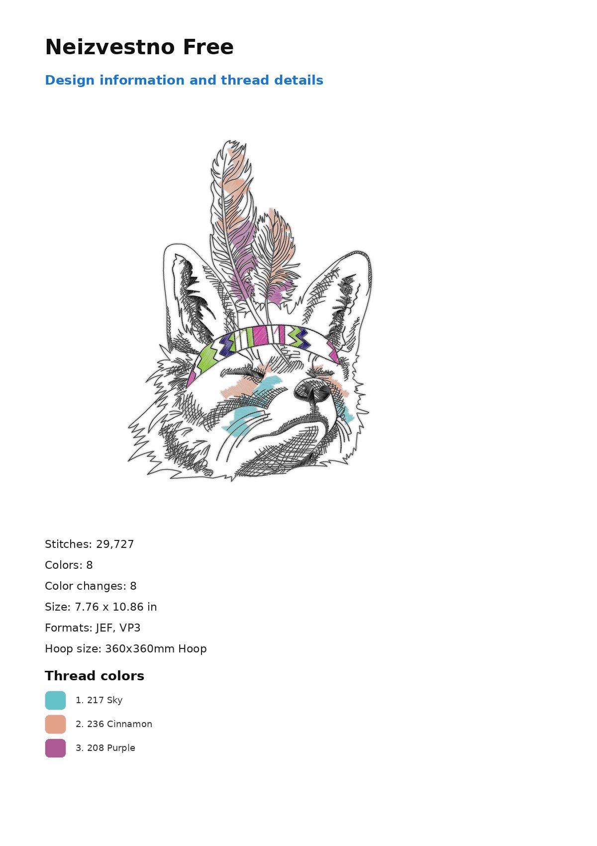 Neizvestno Free free machine embroidery design — 7.76×10.86 in — 29,727 stitches — 8 colors — DST, EXP, JEF, PEC, PES
