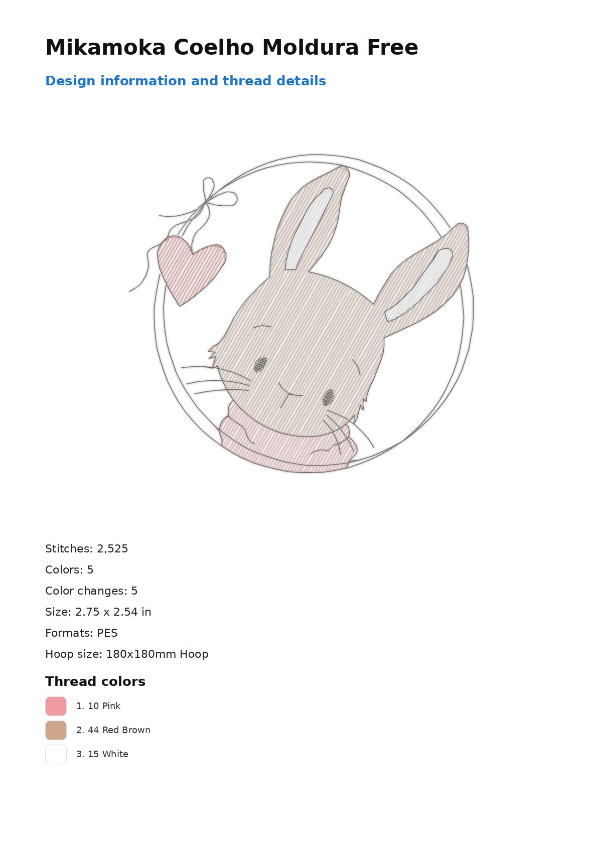 Mikamoka Coelho Moldura Free free machine embroidery design — 2.75×2.54 in — 2,525 stitches — 5 colors — DST, EXP, JEF, PEC, PES