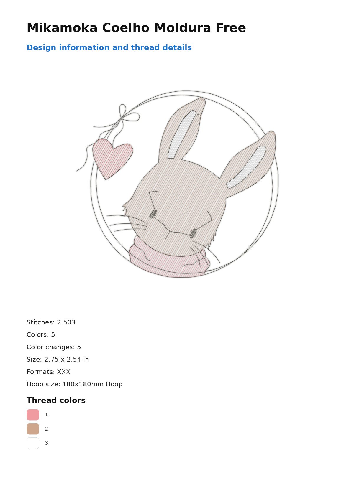 Mikamoka Coelho Moldura Free free machine embroidery design — 2.75×2.54 in — 2,503 stitches — 5 colors — DST, EXP, JEF, PEC, PES