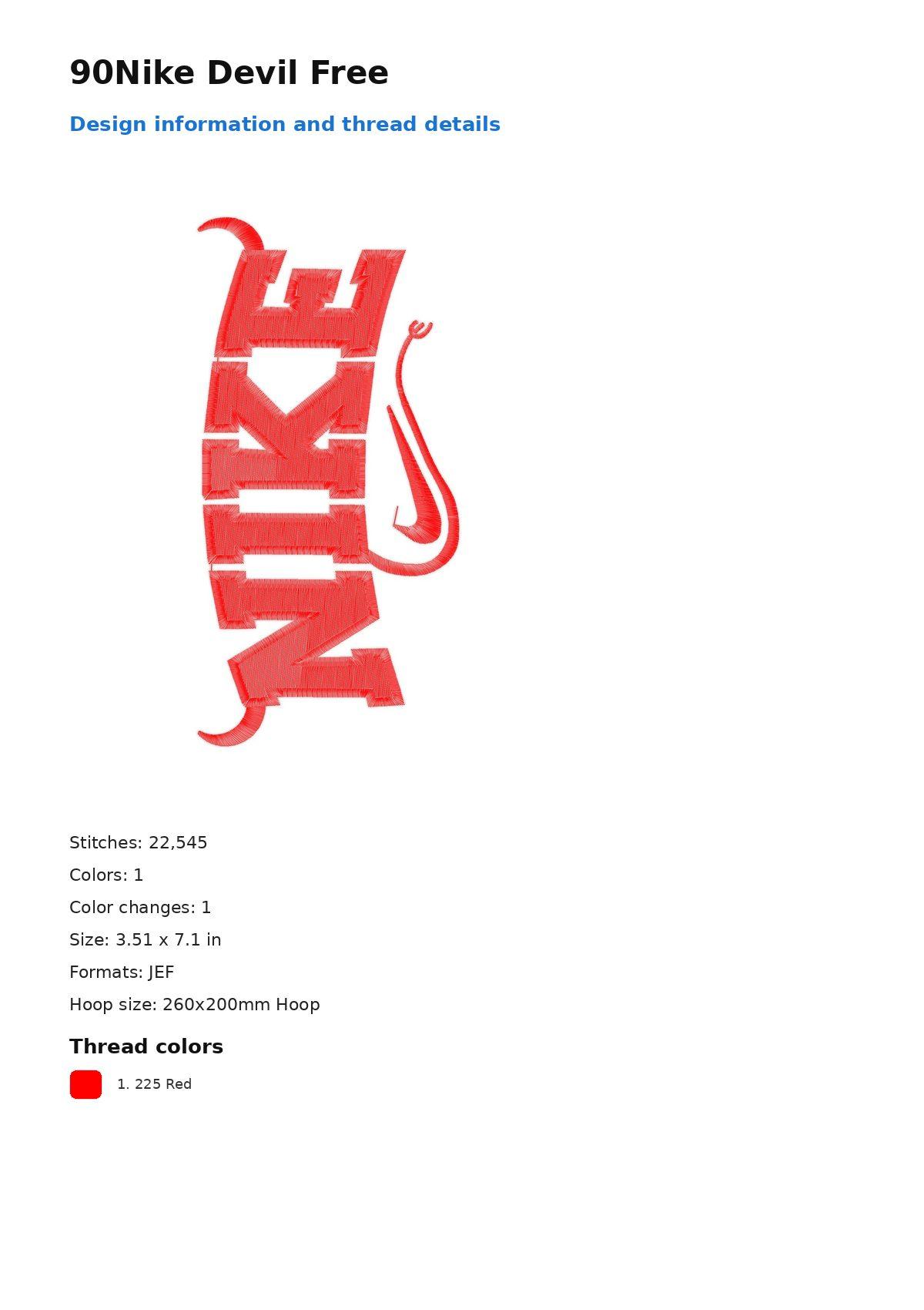 90Nike Devil Free free machine embroidery design — 3.51×7.1 in — 22,545 stitches — 1 colors — DST, EXP, JEF, PEC, PES