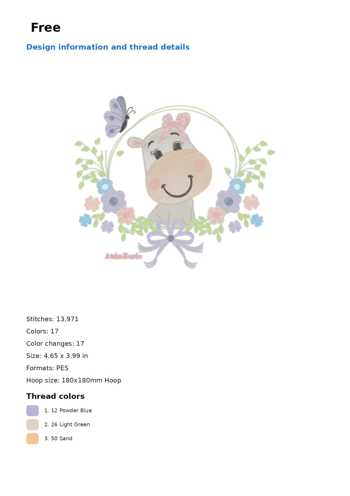 Free free machine embroidery design — 4.65×3.99 in — 13,971 stitches — 17 colors — DST, EXP, JEF, PEC, PES