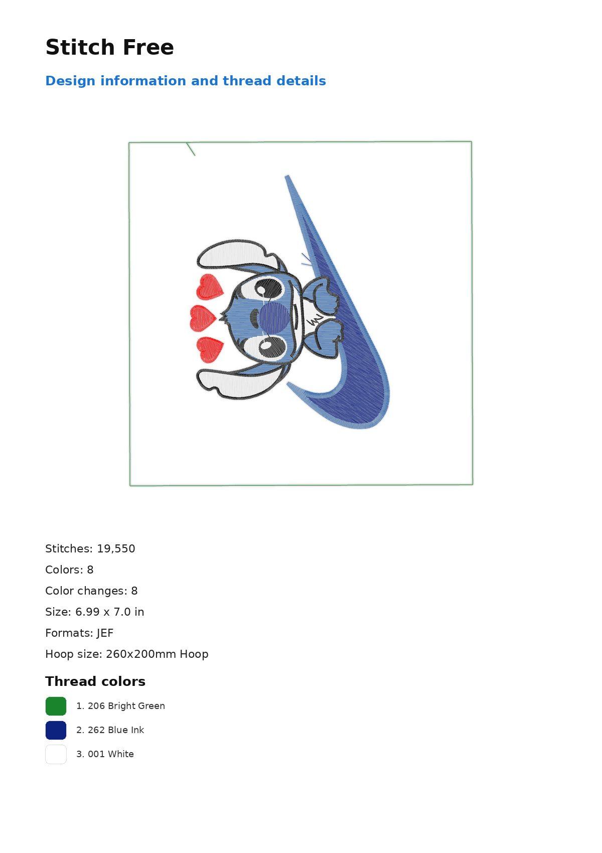 Stitch Free free machine embroidery design — 6.99×7.0 in — 19,550 stitches — 8 colors — DST, EXP, JEF, PEC, PES