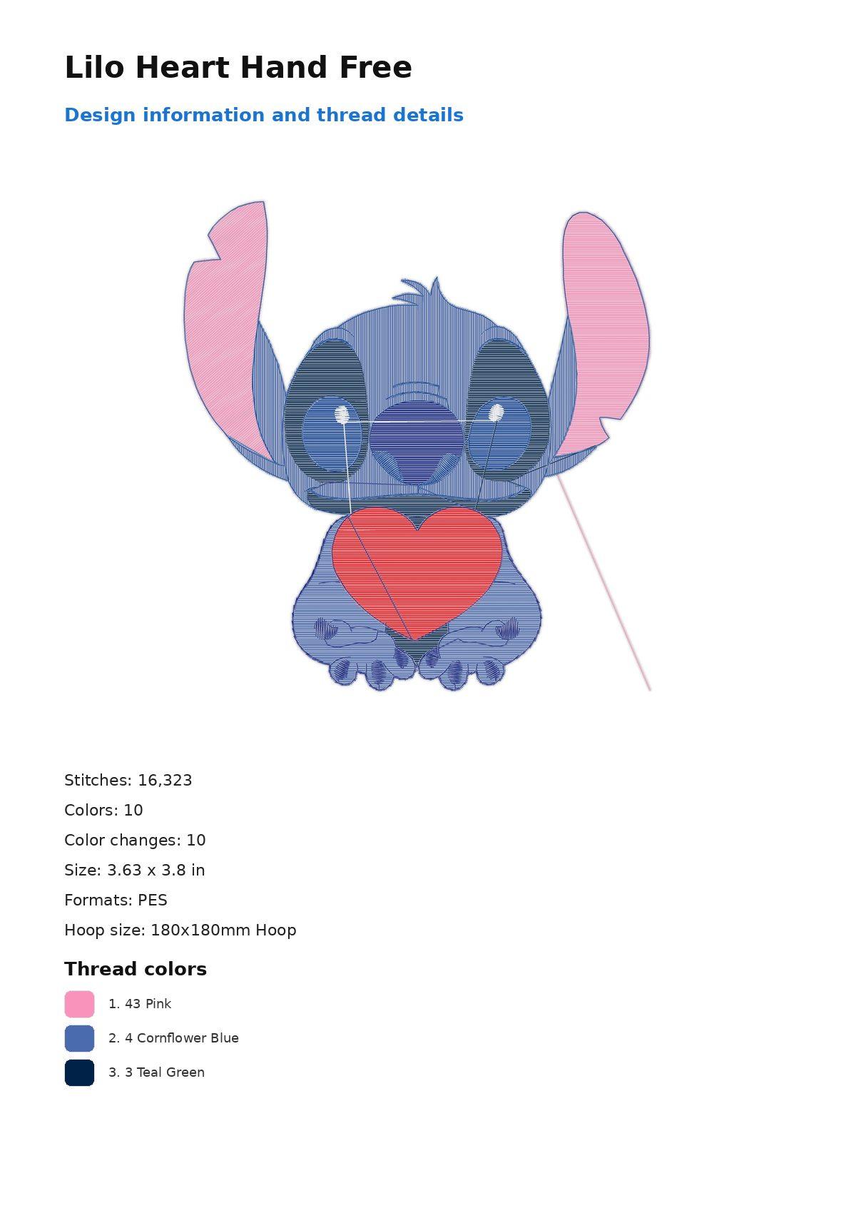 Lilo Heart Hand Free free machine embroidery design — 3.63×3.8 in — 16,323 stitches — 10 colors — DST, EXP, JEF, PEC, PES