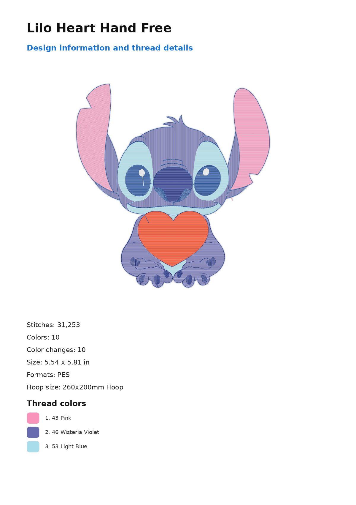 Lilo Heart Hand Free free machine embroidery design — 5.54×5.81 in — 31,253 stitches — 10 colors — DST, EXP, JEF, PEC, PES
