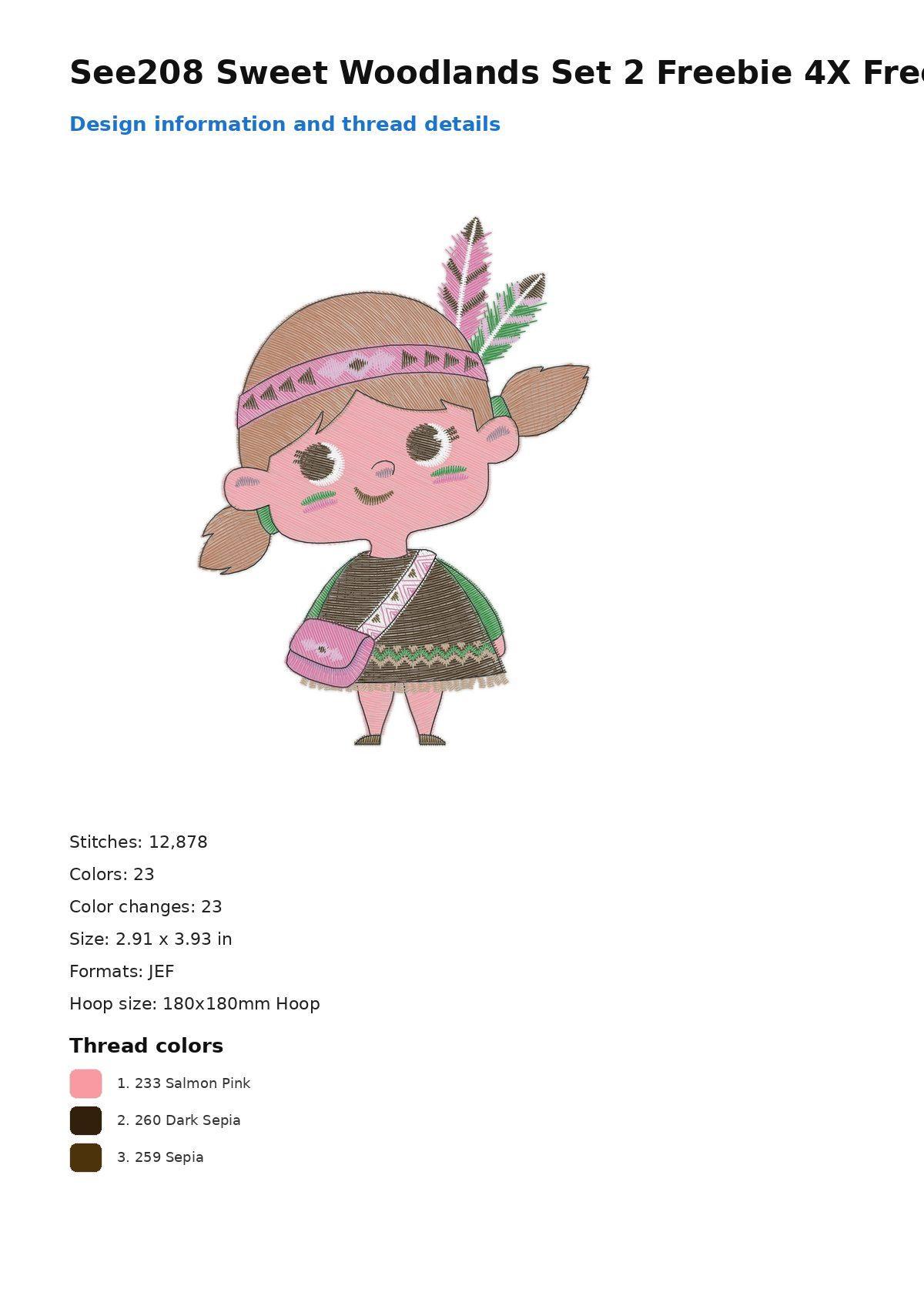 See208 Sweet Woodlands Set 2 Freebie 4X Free free machine embroidery design — 2.91×3.93 in — 12,878 stitches — 23 colors — DST, EXP, JEF, PEC, PES