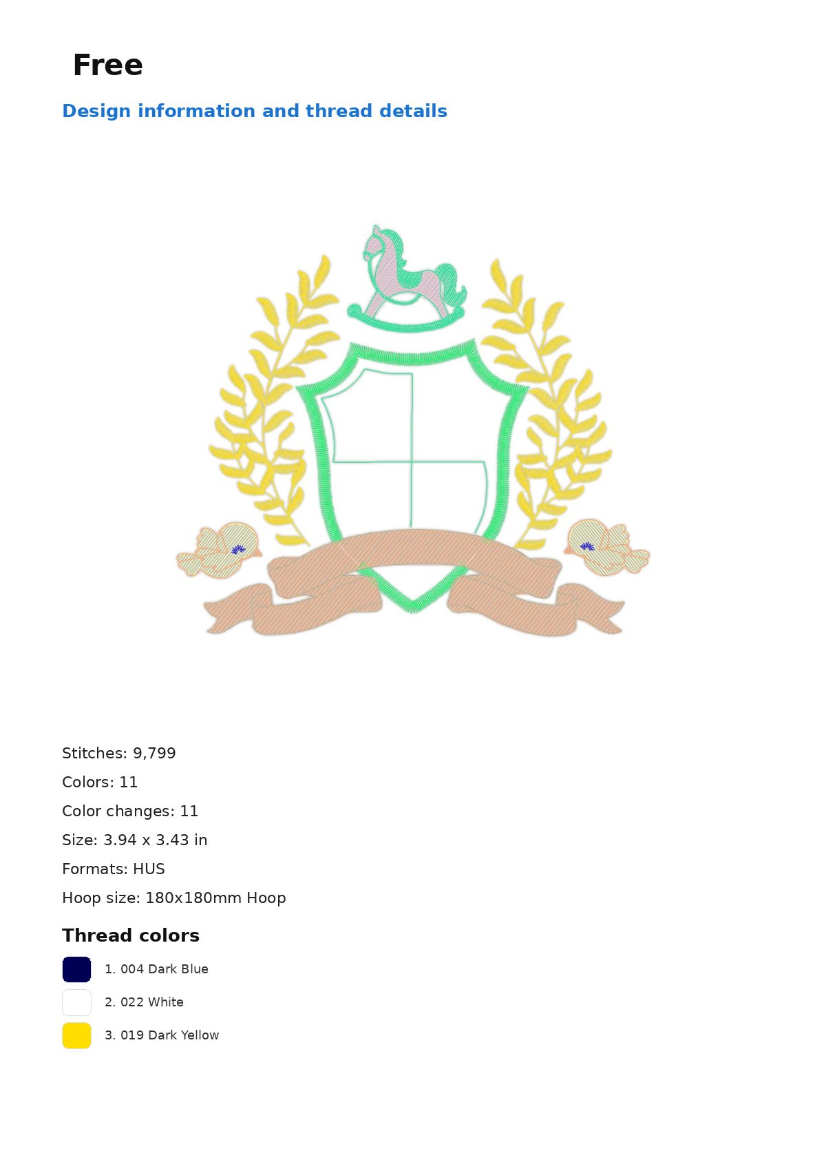 Free free machine embroidery design — 3.94×3.43 in — 9,799 stitches — 11 colors — DST, EXP, HUS, JEF, PEC