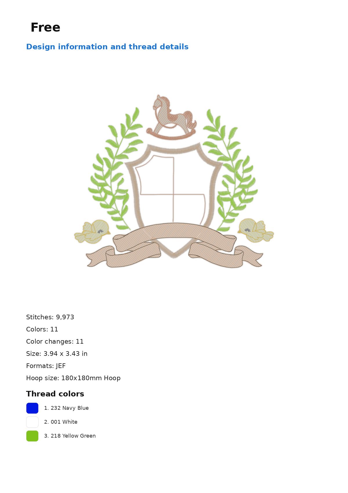 Free free machine embroidery design — 3.94×3.43 in — 9,973 stitches — 11 colors — DST, EXP, JEF, PEC, PES