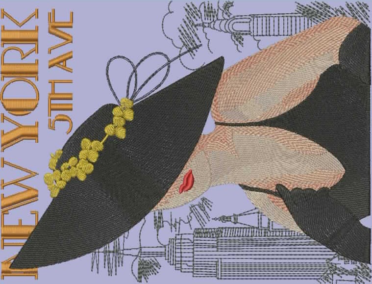 Black Classic Lady Ny M Free free machine embroidery design — 6.76×5.04 in — 27,630 stitches — 8 colors — DST, EXP, JEF, PEC, PES
