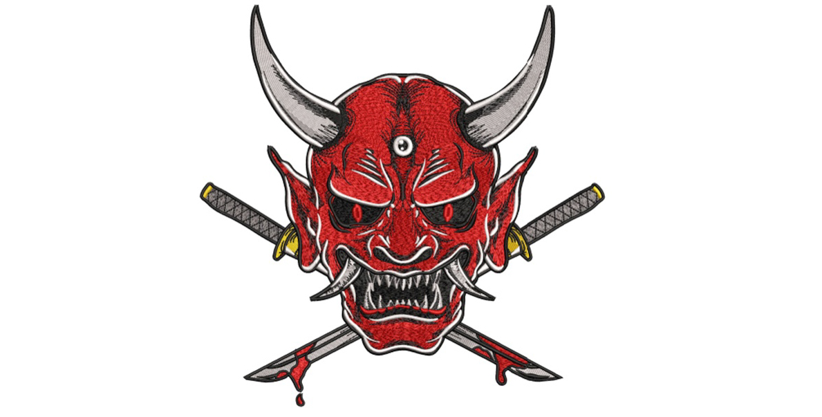 Oni 鬼 Free free machine embroidery design — 9.81×9.76 in — 92,882 stitches — 0 colors — DST, EXP, JEF, PEC, PES