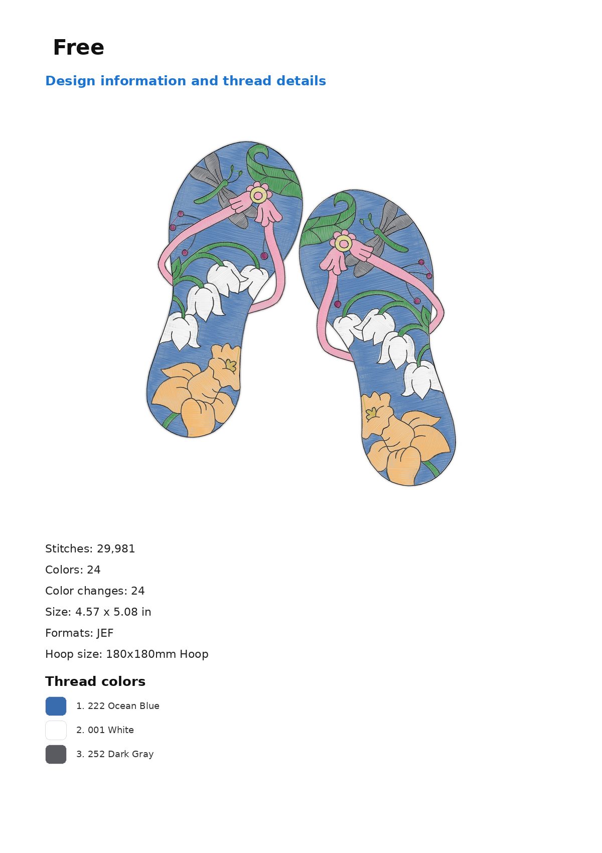 Free free machine embroidery design — 4.57×5.08 in — 29,981 stitches — 24 colors — DST, EXP, JEF, PEC, PES