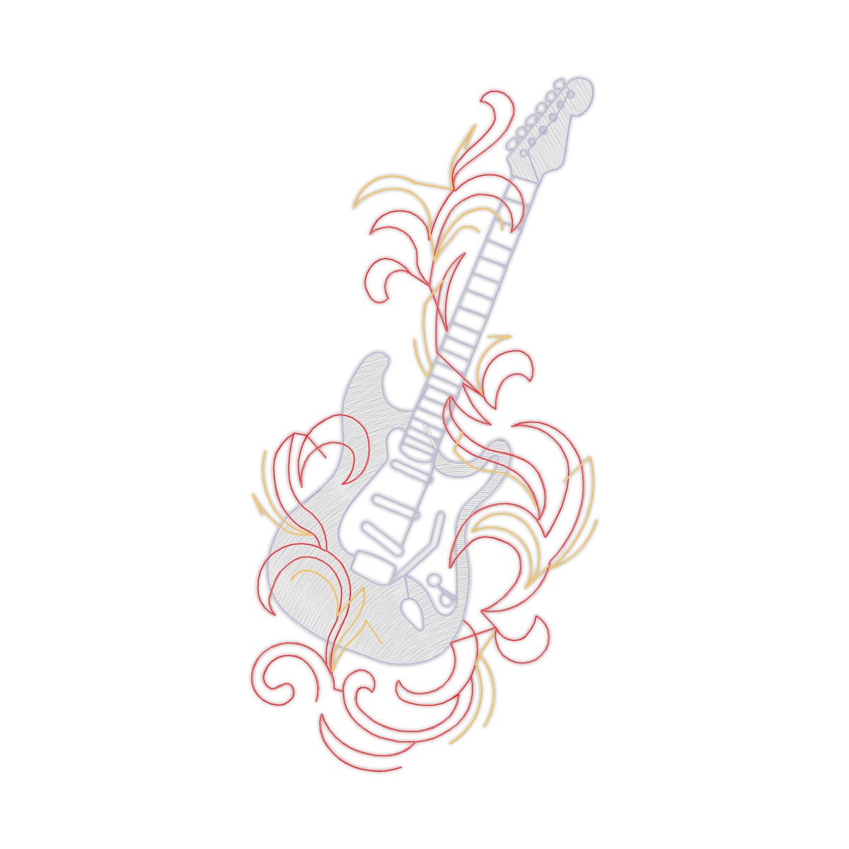 Guitar Teen Rock Free free machine embroidery design — 3.55×7.13 in — 7,294 stitches — 4 colors — DST, EXP, JEF, PEC, PES