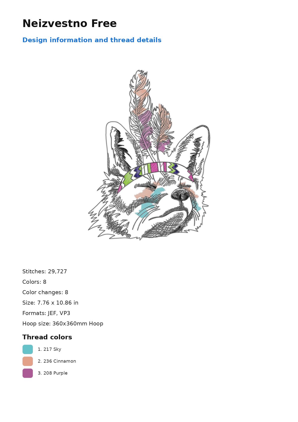 Neizvestno Free free machine embroidery design — 7.76×10.86 in — 29,727 stitches — 8 colors — DST, EXP, JEF, PEC, PES