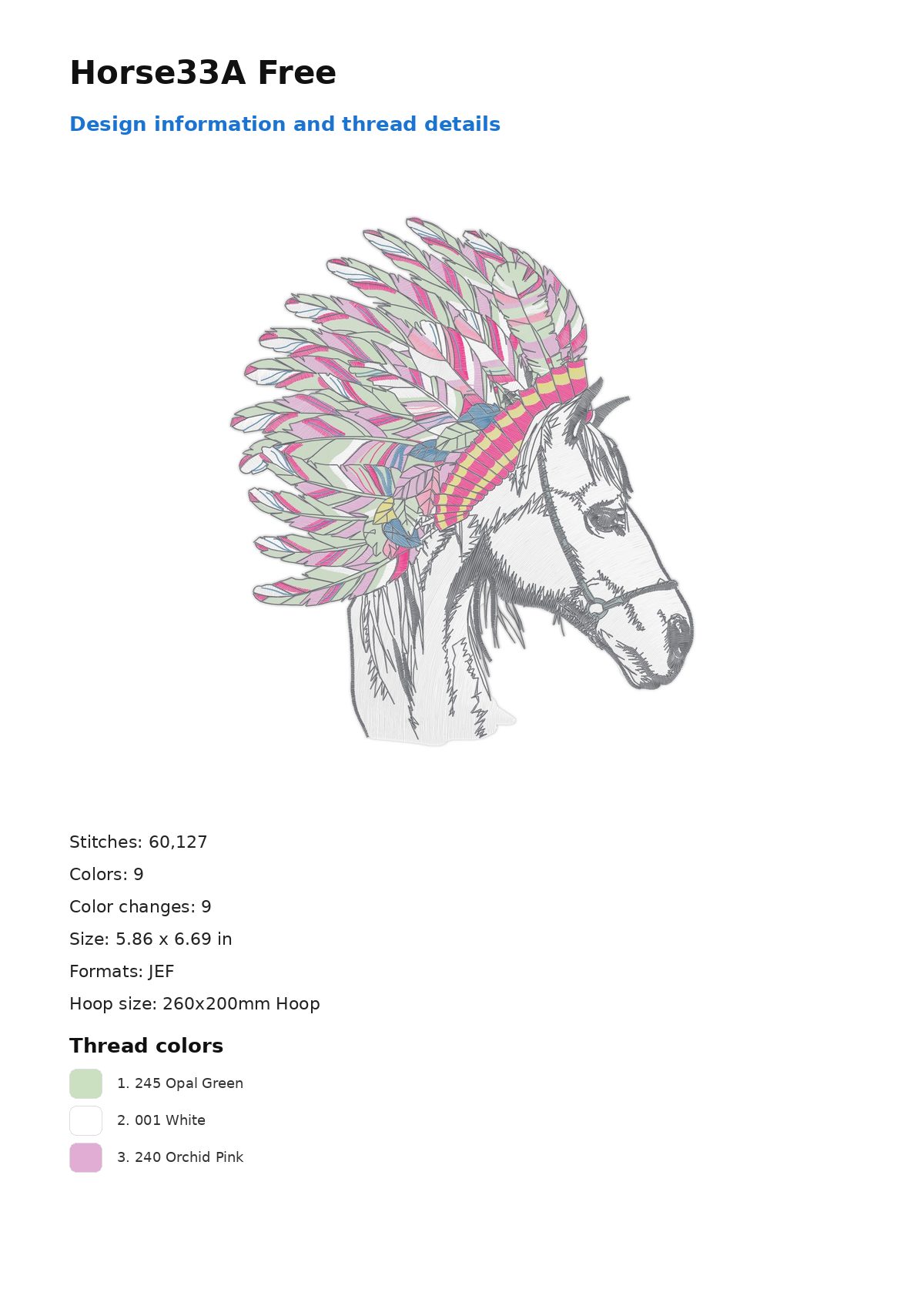 Horse33A Free free machine embroidery design — 5.86×6.69 in — 60,127 stitches — 9 colors — DST, EXP, JEF, PEC, PES
