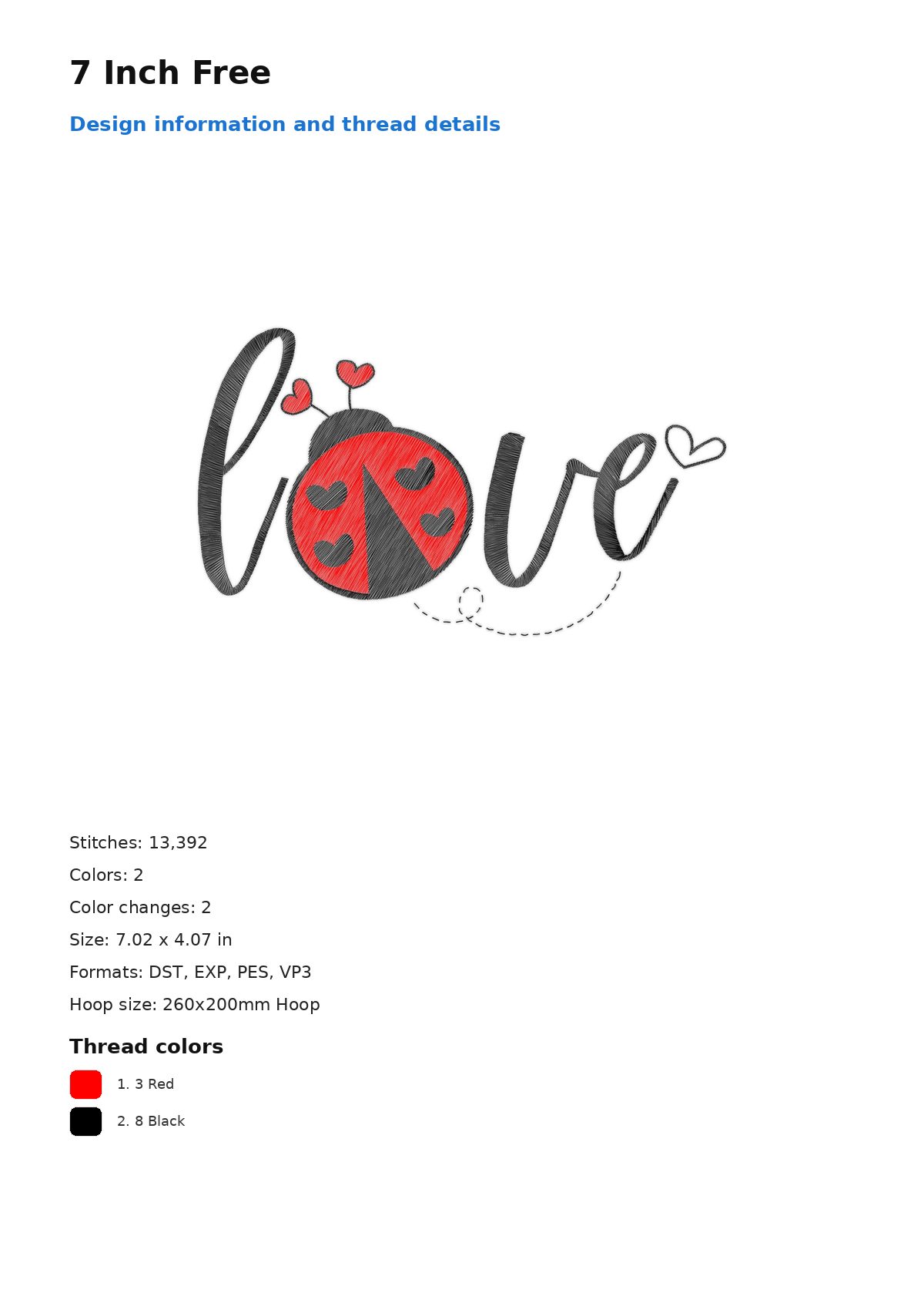 7 Inch Free free machine embroidery design — 7.02×4.07 in — 13,392 stitches — 2 colors — DST, EXP, JEF, PEC, PES