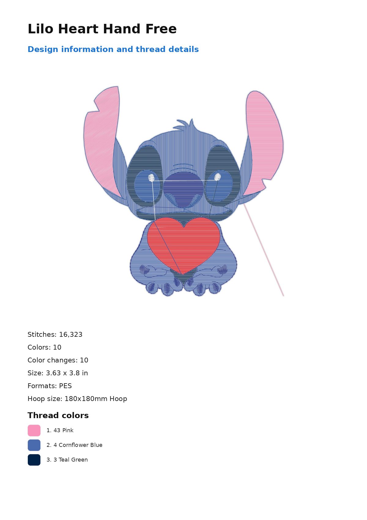 Lilo Heart Hand Free free machine embroidery design — 3.63×3.8 in — 16,323 stitches — 10 colors — DST, EXP, JEF, PEC, PES