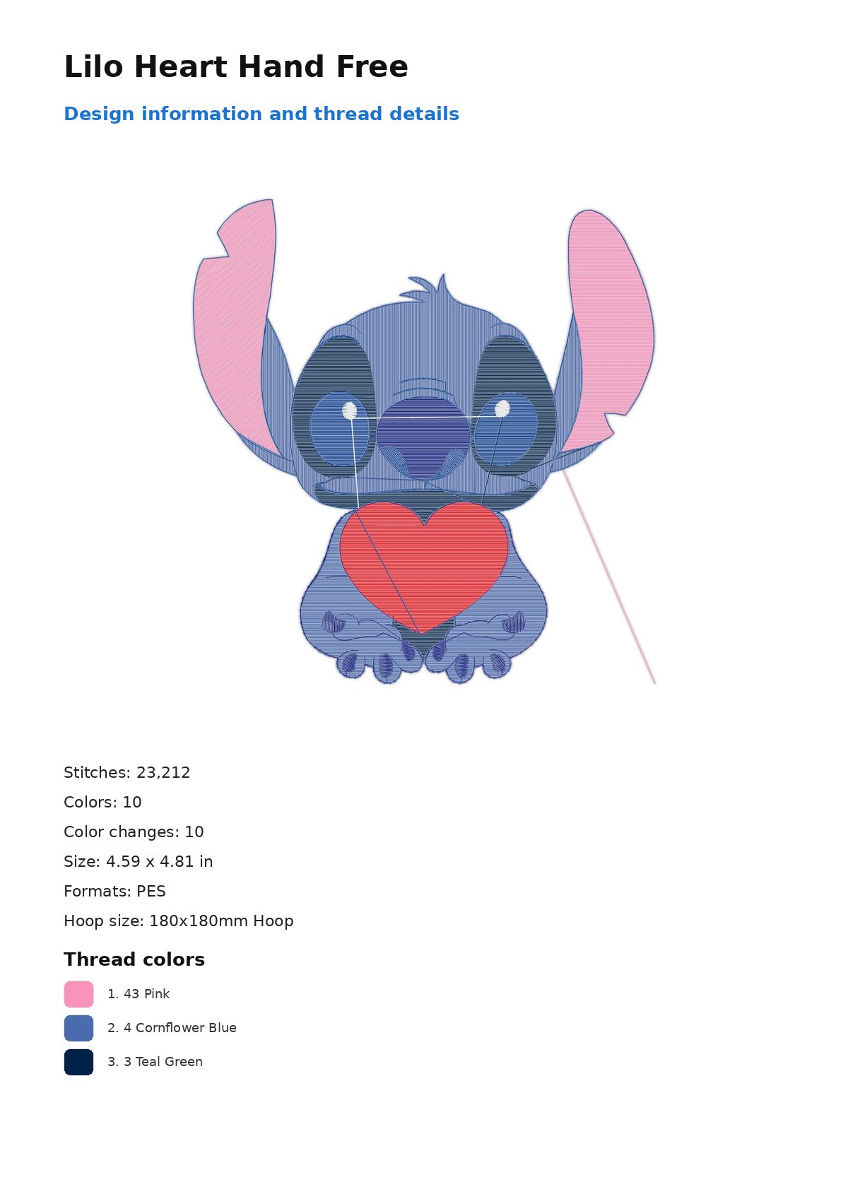 Lilo Heart Hand Free free machine embroidery design — 4.59×4.81 in — 23,212 stitches — 10 colors — DST, EXP, JEF, PEC, PES