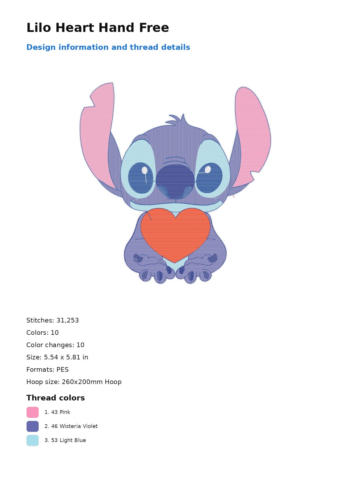 Lilo Heart Hand Free free machine embroidery design — 5.54×5.81 in — 31,253 stitches — 10 colors — DST, EXP, JEF, PEC, PES