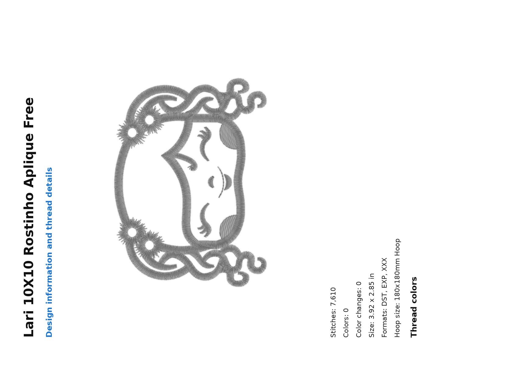 Lari 10X10 Rostinho Aplique Free free machine embroidery design — 3.92×2.85 in — 7,610 stitches — 0 colors — DST, EXP, JEF, PEC, PES