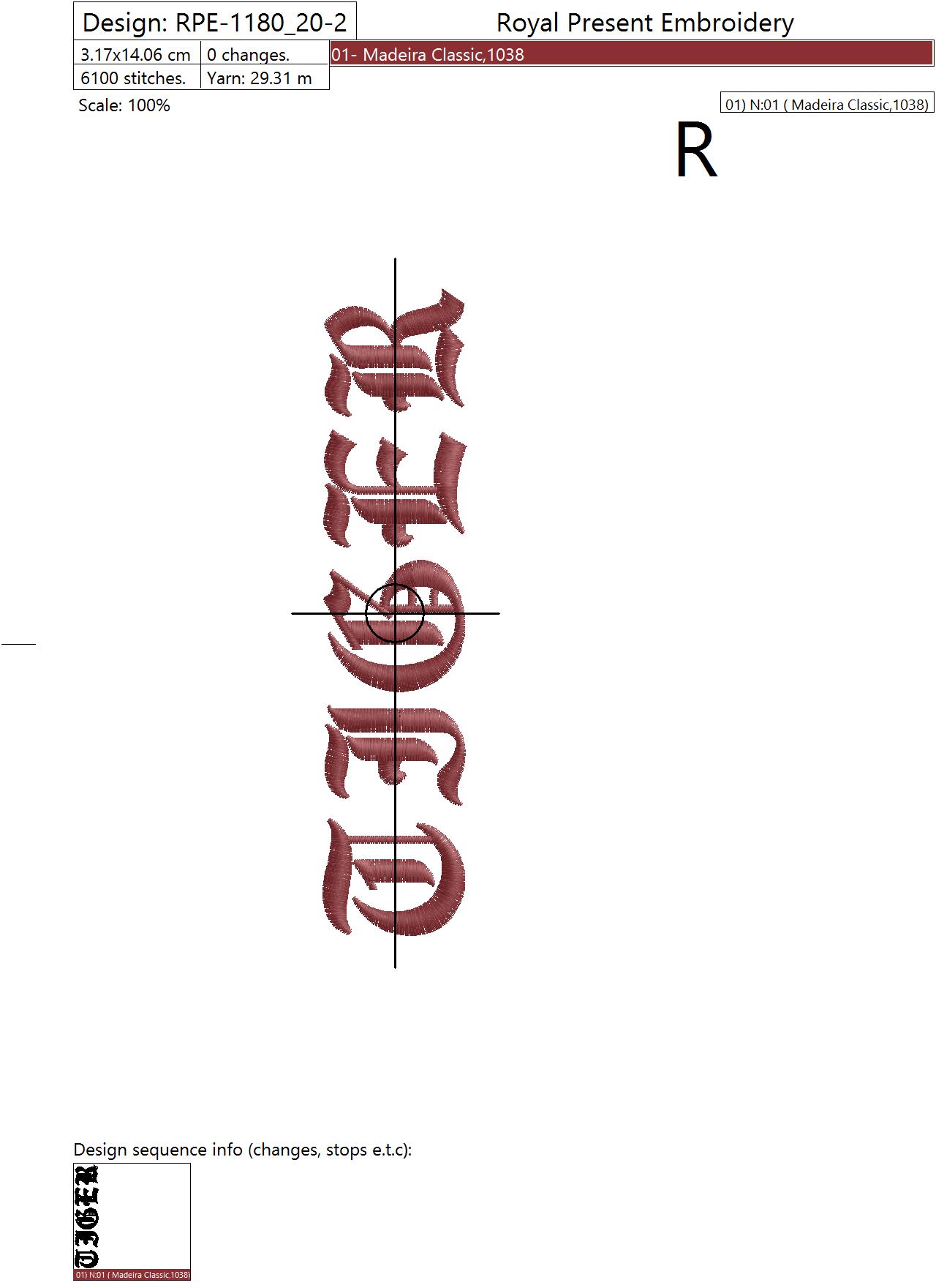 Rpe 1180 Free free machine embroidery design — 1.25×5.54 in — 6,039 stitches — 1 colors — DST, EXP, HUS, JEF, PEC