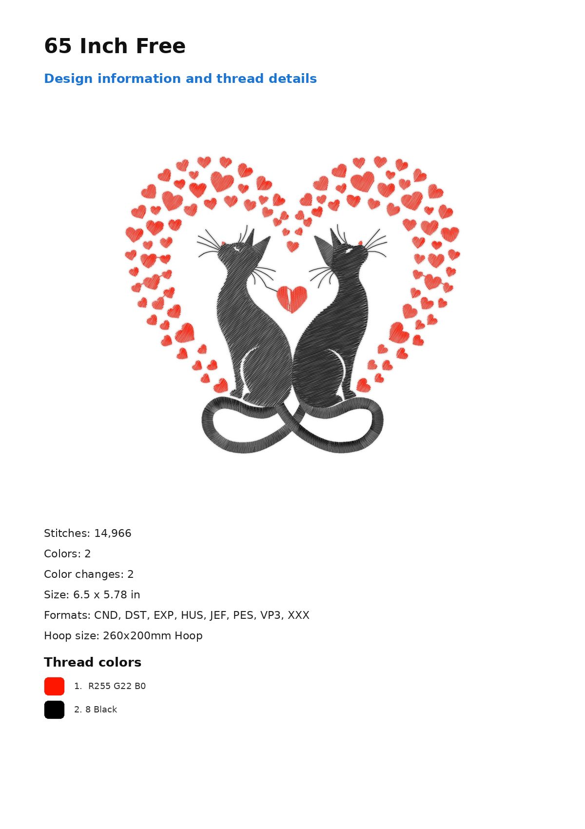 65 Inch Free free machine embroidery design — 6.5×5.78 in — 14,966 stitches — 2 colors — CND, DST, EXP, HUS, JEF