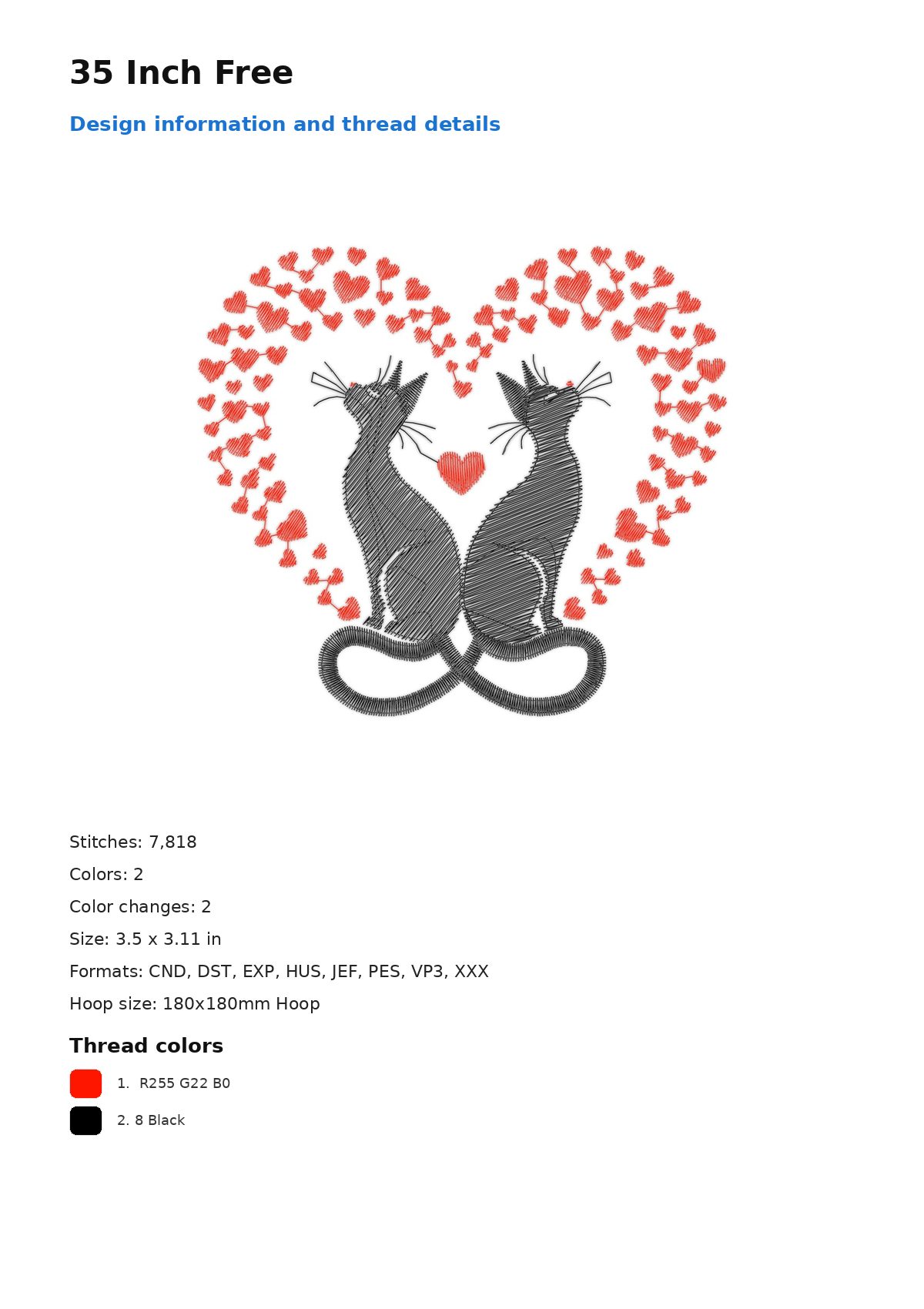 35 Inch Free free machine embroidery design — 3.5×3.11 in — 7,818 stitches — 2 colors — CND, DST, EXP, HUS, JEF