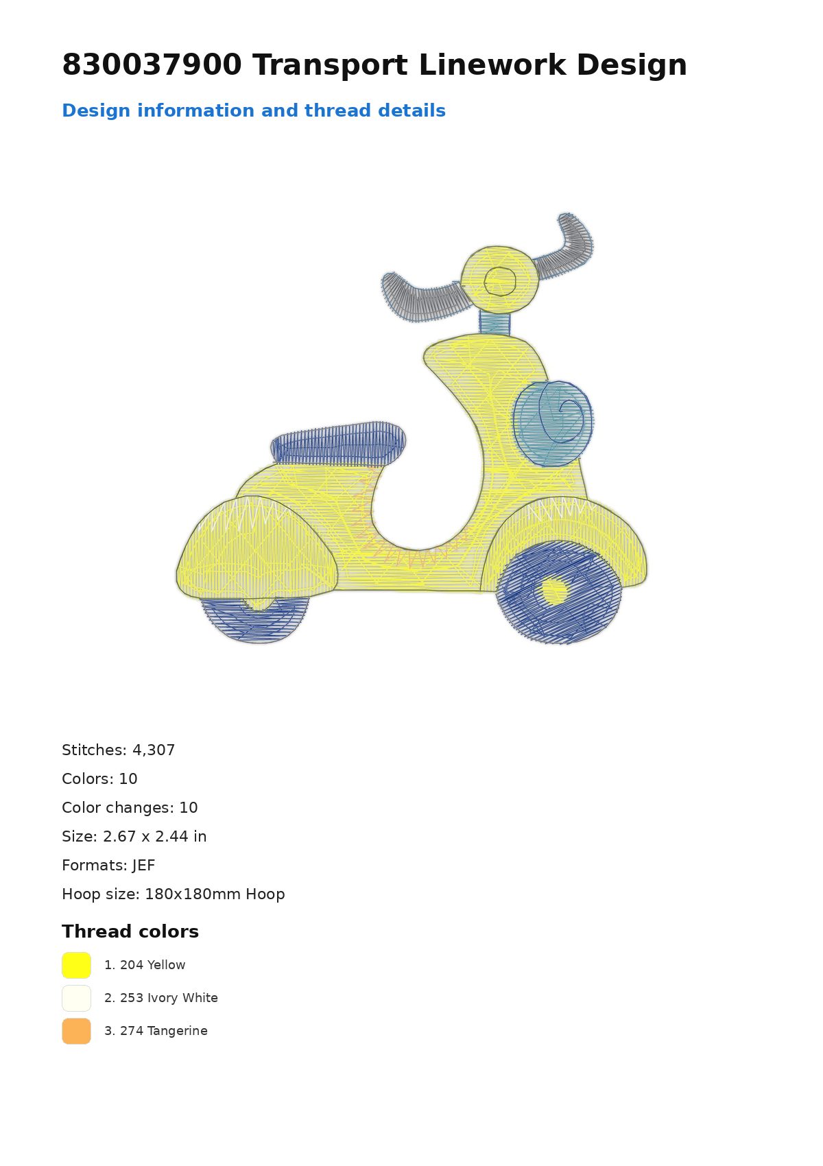 830037900 Transport Linework Design free machine embroidery design — 2.67×2.44 in — 4,307 stitches — 10 colors — DST, EXP, JEF, PEC, PES
