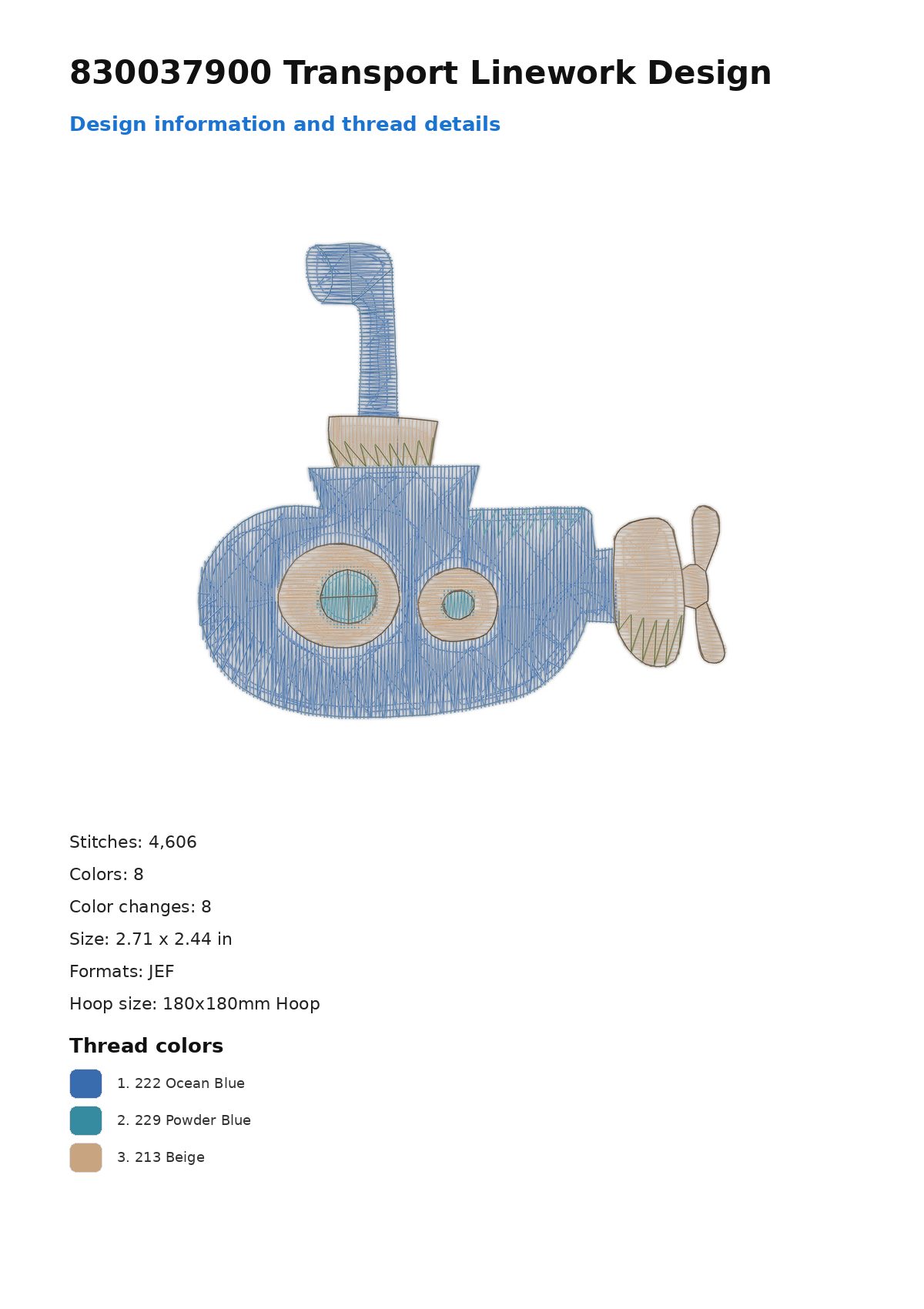 830037900 Transport Linework Design free machine embroidery design — 2.71×2.44 in — 4,606 stitches — 8 colors — DST, EXP, JEF, PEC, PES