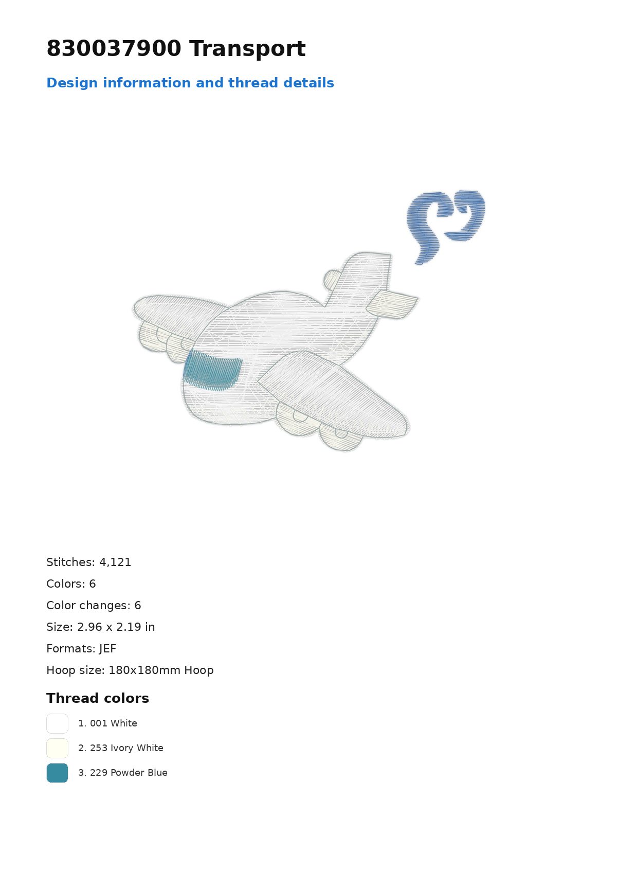 830037900 Transport free machine embroidery design — 2.96×2.19 in — 4,121 stitches — 6 colors — DST, EXP, JEF, PEC, PES
