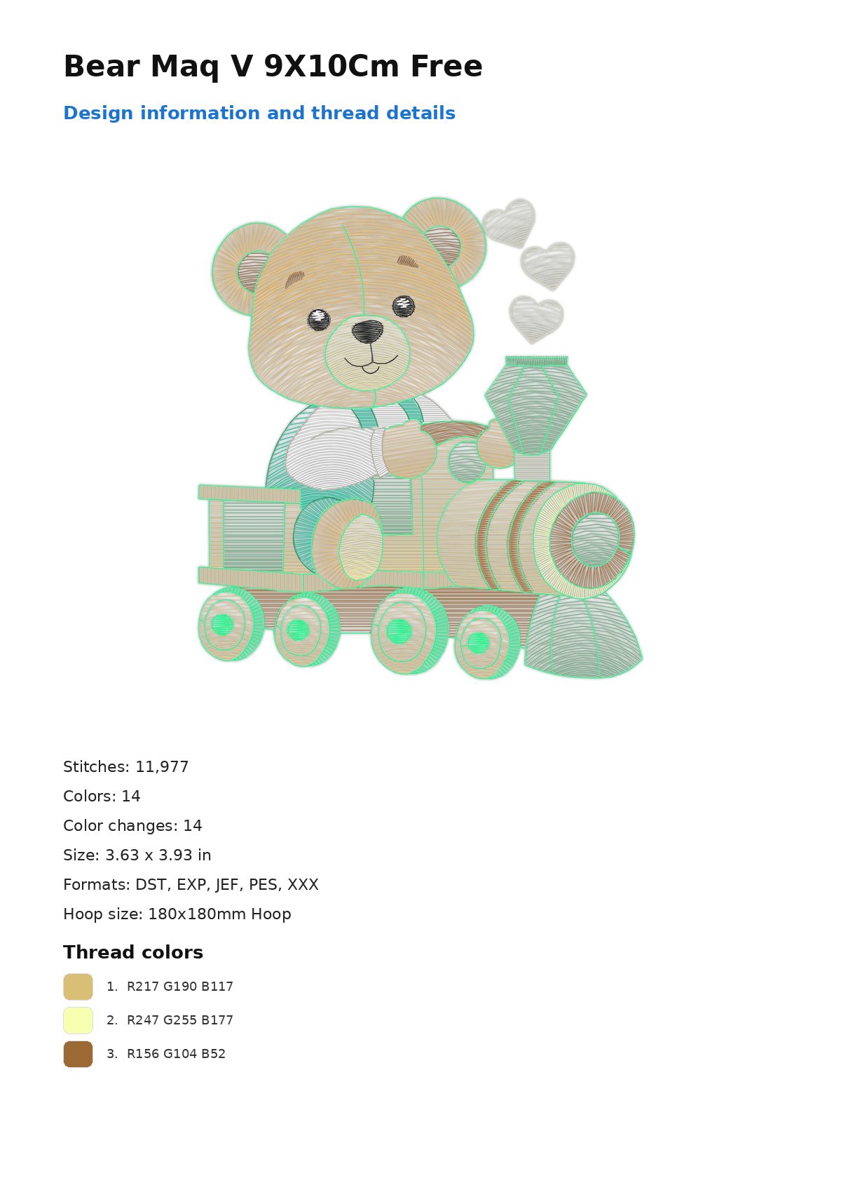 Bear Maq V 9X10Cm Free free machine embroidery design — 3.63×3.93 in — 11,977 stitches — 14 colors — DST, EXP, JEF, PES, XXX