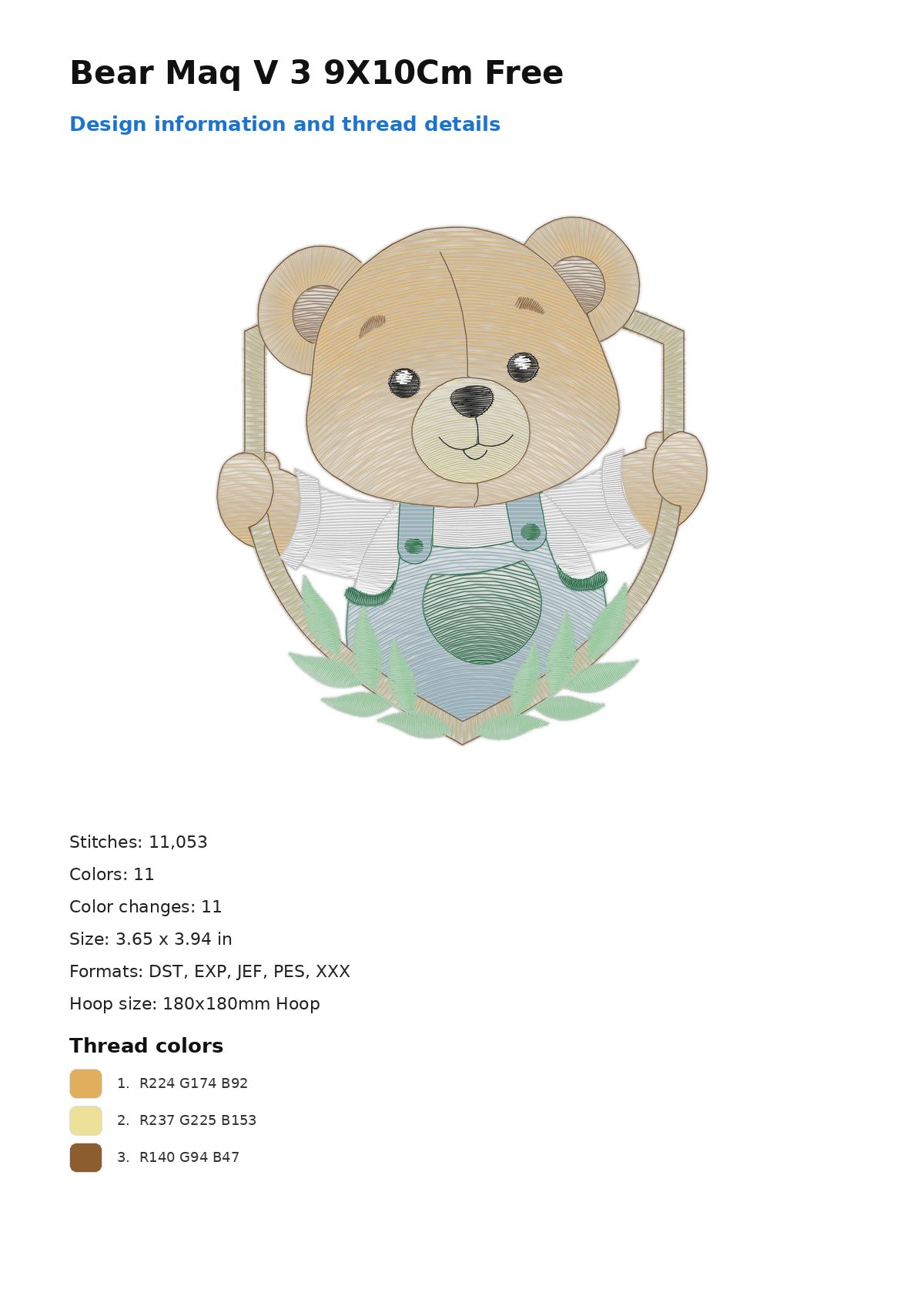 Bear Maq V 3 9X10Cm Free free machine embroidery design — 3.65×3.94 in — 11,053 stitches — 11 colors — DST, EXP, JEF, PES, XXX