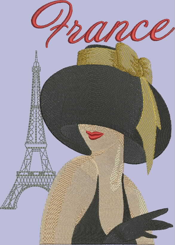 Black Classic Lady Multi-Size free machine embroidery design — 5.44×7.82 in — 26,044 stitches — 11 colors — DST, EXP, JEF, PEC, PES