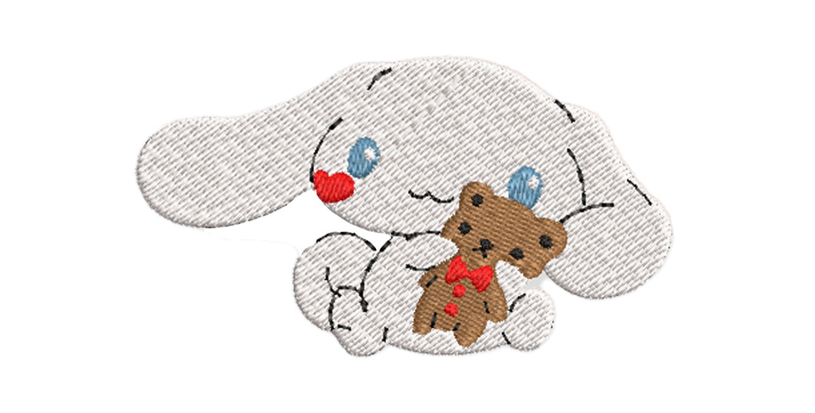 Cinnamoroll With Bear free machine embroidery design — 3.54×1.98 in — 7,052 stitches — 7 colors — DST, EMB, EXP, JEF, PEC