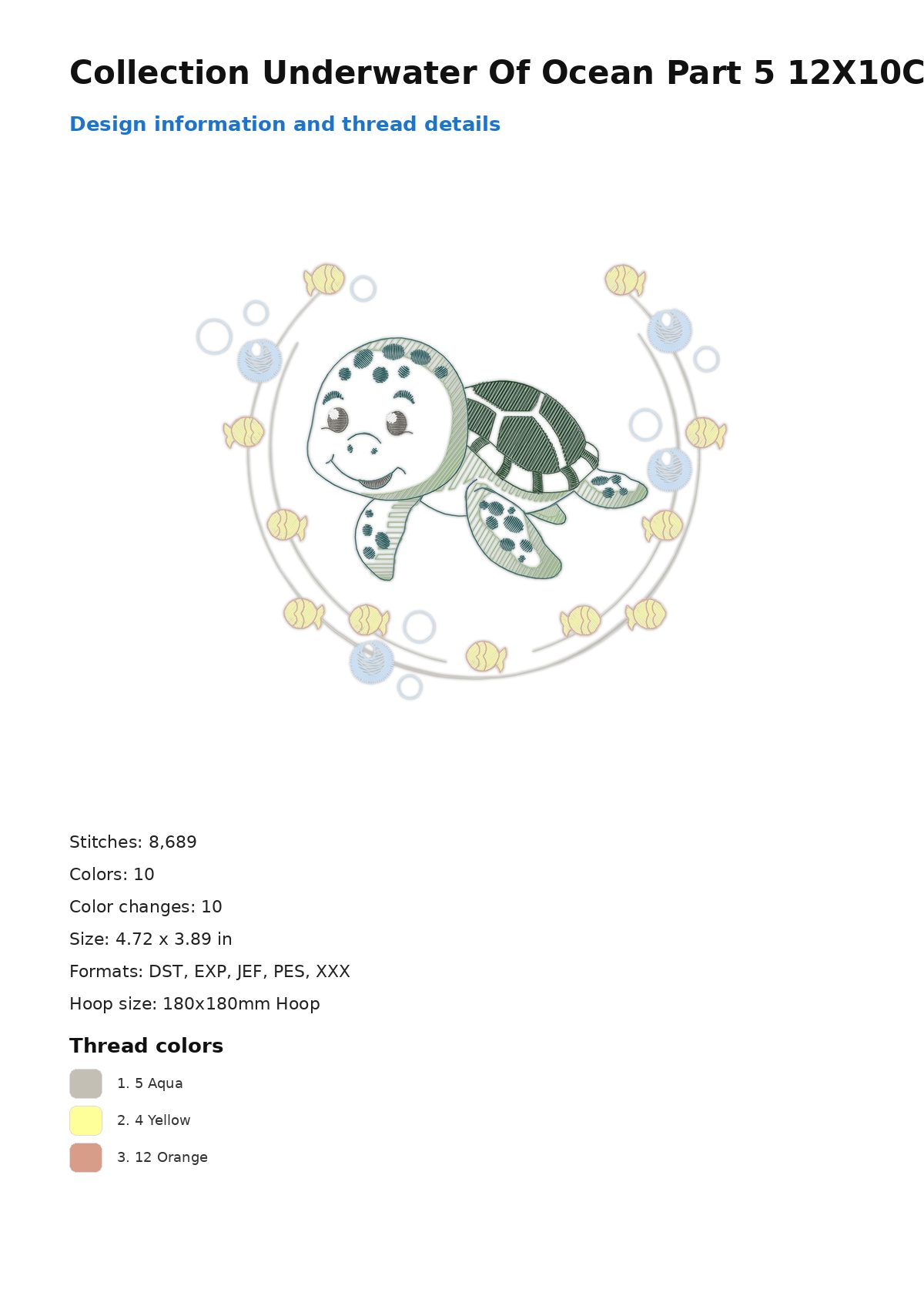 Collection Underwater Of Ocean Part 5 12X10Cm Free free machine embroidery design — 4.72×3.89 in — 8,689 stitches — 10 colors — DST, EXP, JEF, PES, XXX