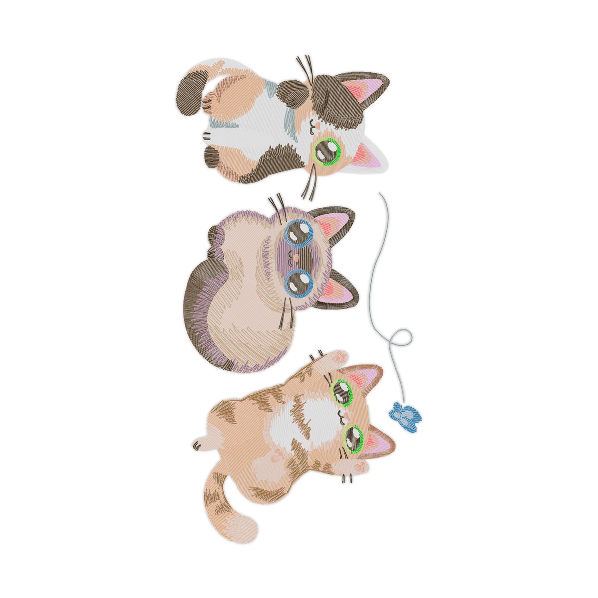 Cute Baby Cats free machine embroidery design — 3.91×7.78 in — 37,045 stitches — 25 colors — DST, EXP, JEF, PEC, PES