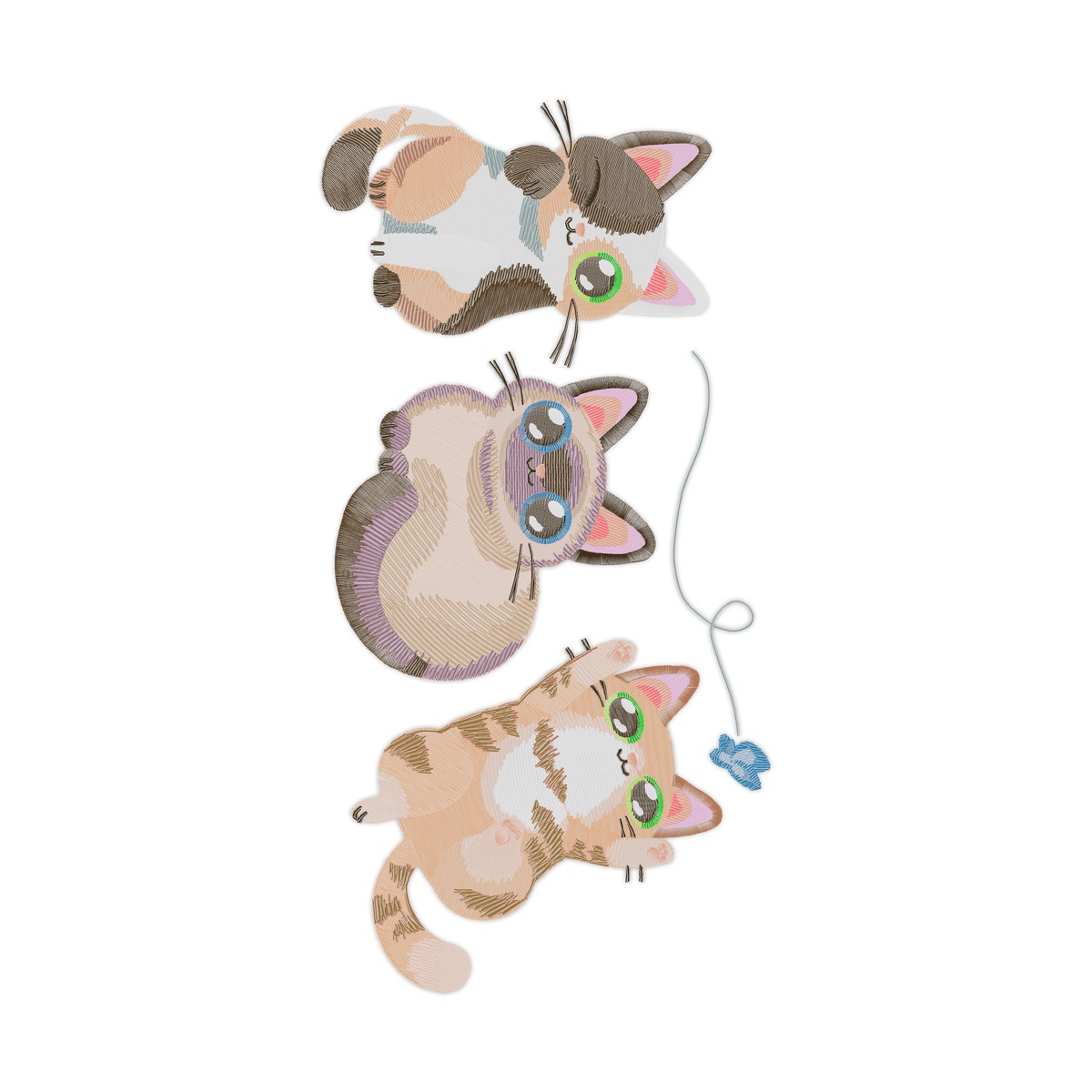 Cute Baby Cats free machine embroidery design — 5.91×11.75 in — 70,359 stitches — 25 colors — DST, EXP, JEF, PEC, PES