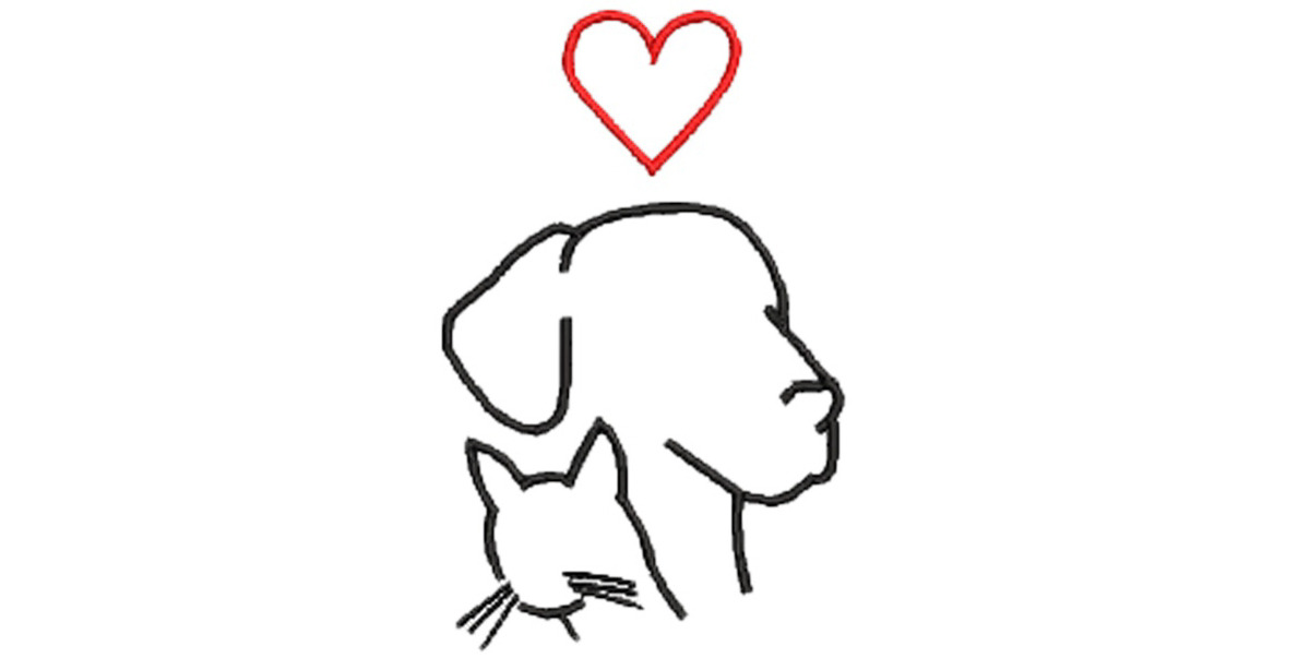 Dog And Cat Love free machine embroidery design — 2.49×3.95 in — 3,364 stitches — 2 colors — DST, EMB, EXP, JEF, PEC