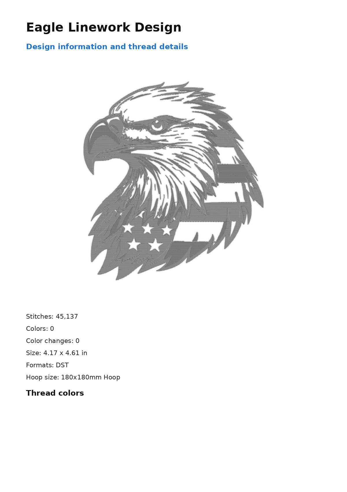 Eagle Linework Design free machine embroidery design — 4.17×4.61 in — 45,137 stitches — 0 colors — DST, EXP, JEF, PEC, PES