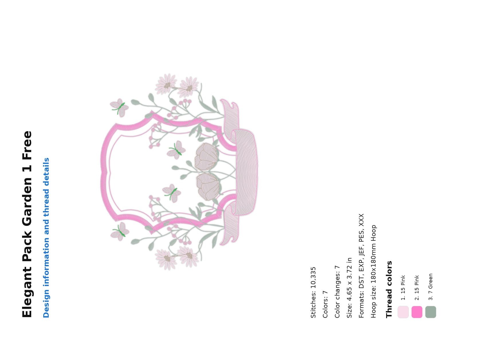 Elegant Pack Garden 1 Free free machine embroidery design — 4.65×3.72 in — 10,335 stitches — 7 colors — DST, EXP, JEF, PES, XXX