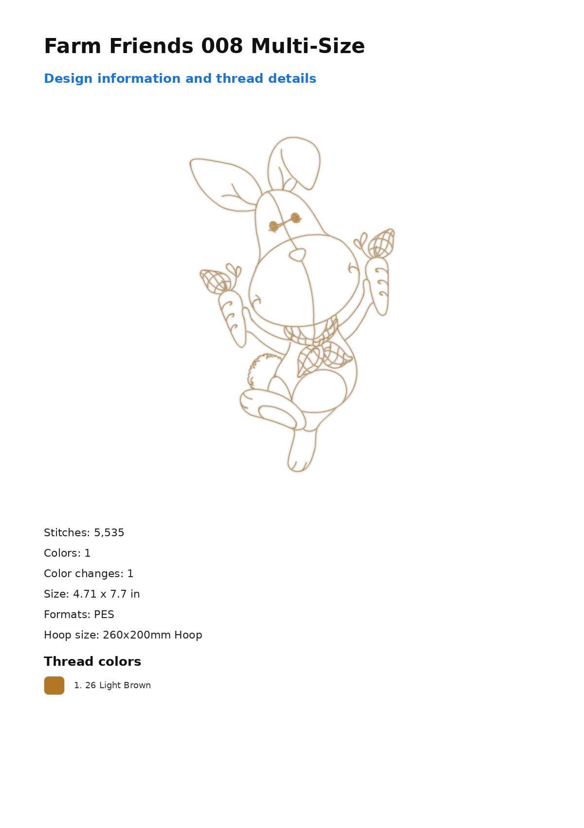 Farm Friends 008 Multi-Size free machine embroidery design — 4.71×7.7 in — 5,535 stitches — 1 colors — DST, EXP, JEF, PEC, PES