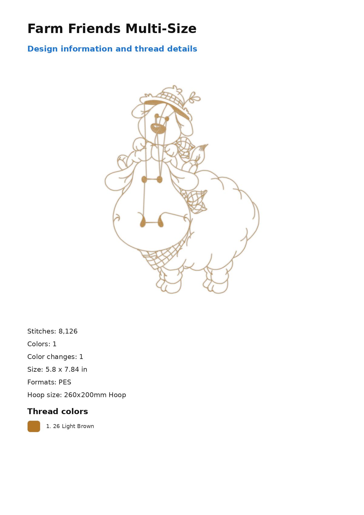 Farm Friends Multi-Size free machine embroidery design — 5.8×7.84 in — 8,126 stitches — 1 colors — DST, EXP, JEF, PEC, PES